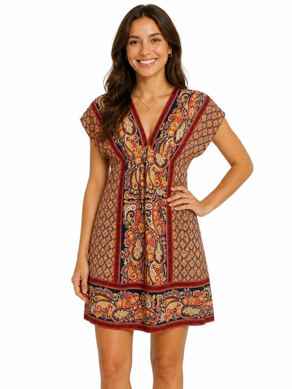 Banana Republic V-Neck Orange Print Silk Dress